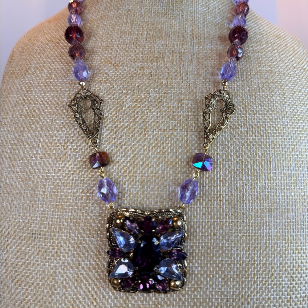 Western Germany Purple and Lavender Gold Pendant Necklace